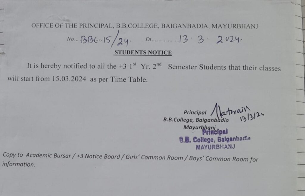 Notification Of Classes For +3 1st And 2nd Semester Students - B.B ...